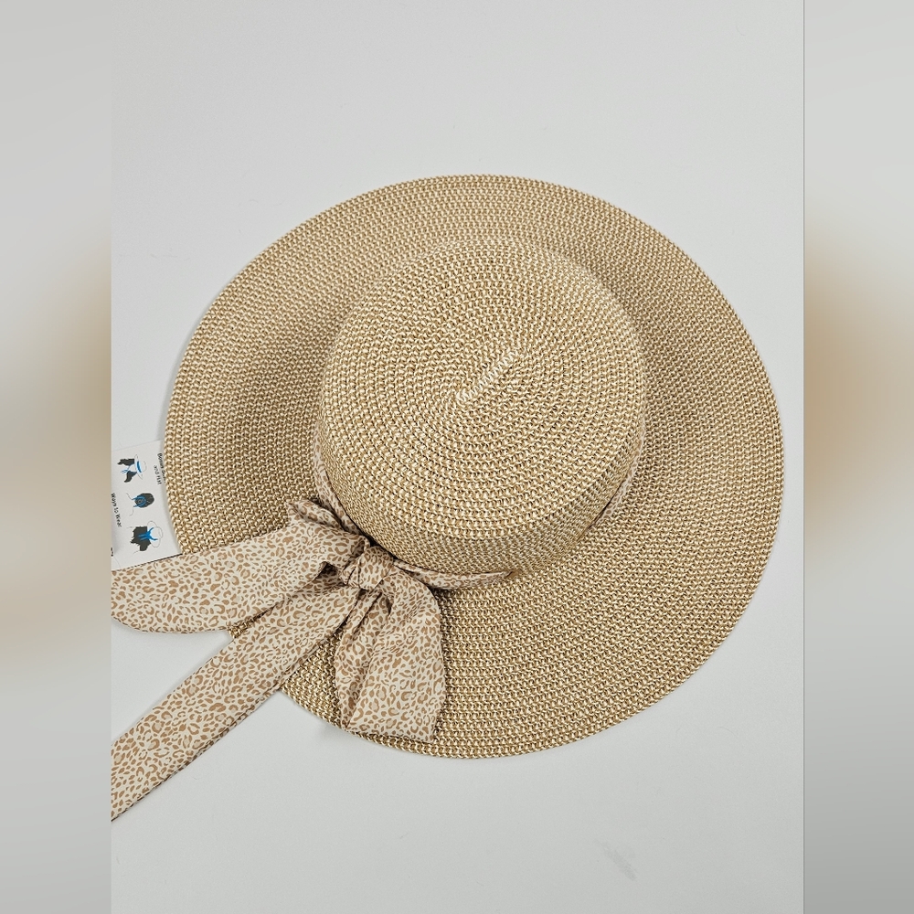 Elegant Tan Wide-Brim Hat with Bow